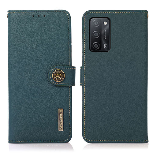 Leather Case Stands Flip Cover Holder B02H for Oppo A53s 5G Green