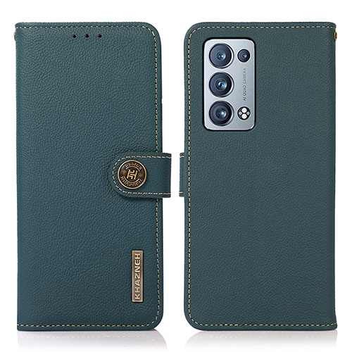 Leather Case Stands Flip Cover Holder B02H for Oppo Reno6 Pro+ Plus 5G Green