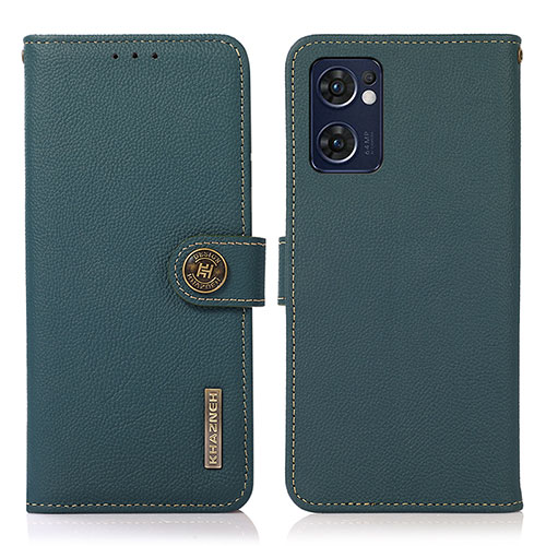 Leather Case Stands Flip Cover Holder B02H for Oppo Reno7 5G Green