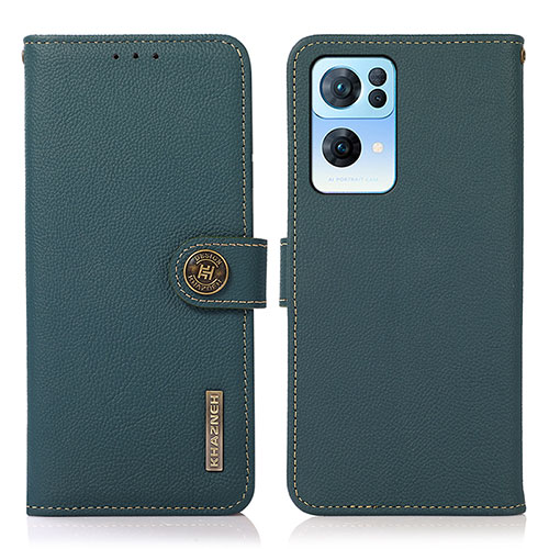 Leather Case Stands Flip Cover Holder B02H for Oppo Reno7 Pro 5G Green