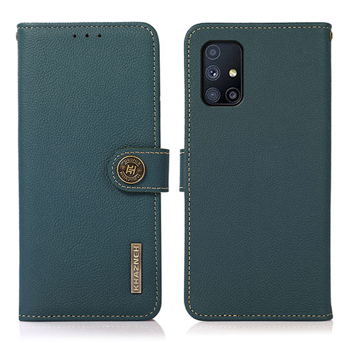 Leather Case Stands Flip Cover Holder B02H for Samsung Galaxy M51 Green