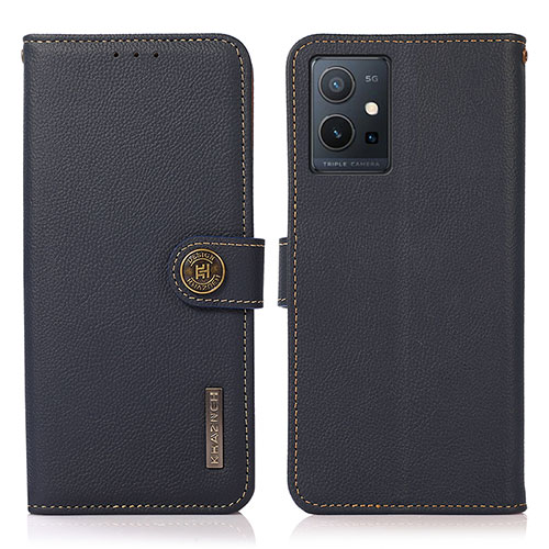 Leather Case Stands Flip Cover Holder B02H for Vivo iQOO Z6 5G Blue