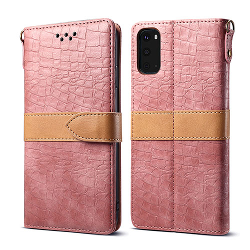Leather Case Stands Flip Cover Holder B02S for Samsung Galaxy S20 Rose Gold