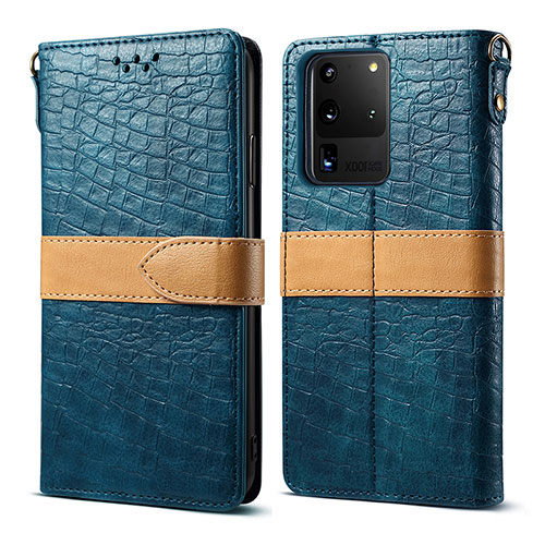 Leather Case Stands Flip Cover Holder B02S for Samsung Galaxy S20 Ultra 5G Blue