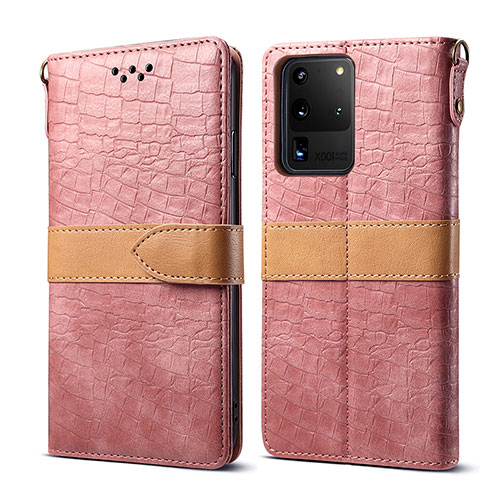 Leather Case Stands Flip Cover Holder B02S for Samsung Galaxy S20 Ultra 5G Rose Gold