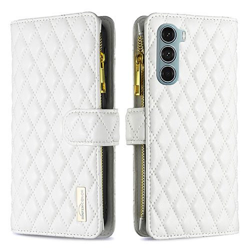 Leather Case Stands Flip Cover Holder B03F for Motorola Moto G200 5G White