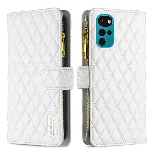 Leather Case Stands Flip Cover Holder B03F for Motorola Moto G22 White