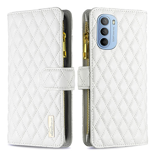 Leather Case Stands Flip Cover Holder B03F for Motorola Moto G41 White