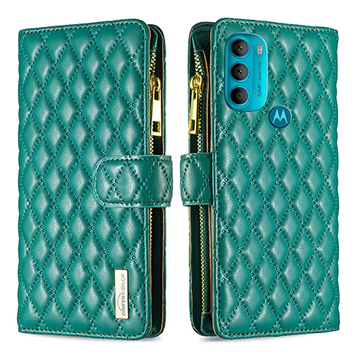 Leather Case Stands Flip Cover Holder B03F for Motorola Moto G71 5G Green