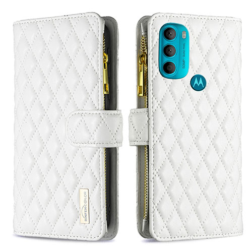 Leather Case Stands Flip Cover Holder B03F for Motorola Moto G71 5G White