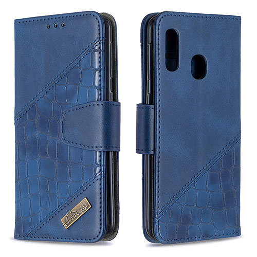 Leather Case Stands Flip Cover Holder B03F for Samsung Galaxy A20e Blue