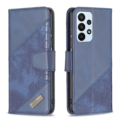 Leather Case Stands Flip Cover Holder B03F for Samsung Galaxy A23 5G Blue