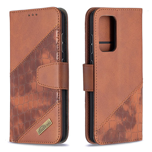Leather Case Stands Flip Cover Holder B03F for Samsung Galaxy A52 5G Brown