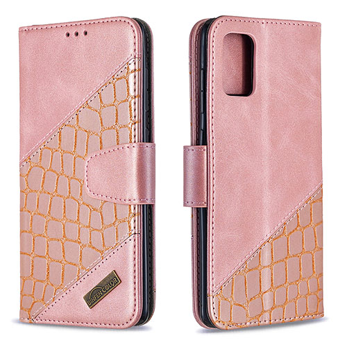Leather Case Stands Flip Cover Holder B03F for Samsung Galaxy A71 5G Rose Gold