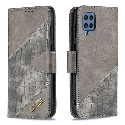 Leather Case Stands Flip Cover Holder B03F for Samsung Galaxy M32 4G Dark Gray