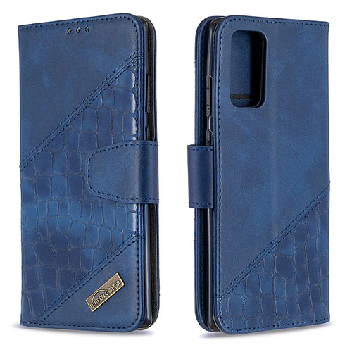 Leather Case Stands Flip Cover Holder B03F for Samsung Galaxy Note 20 5G Blue