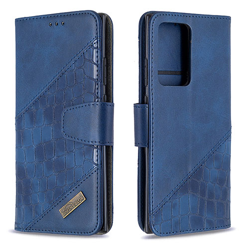 Leather Case Stands Flip Cover Holder B03F for Samsung Galaxy Note 20 Ultra 5G Blue
