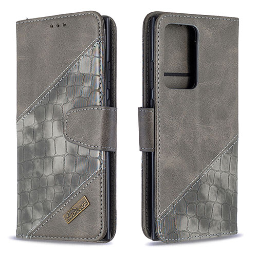 Leather Case Stands Flip Cover Holder B03F for Samsung Galaxy Note 20 Ultra 5G Dark Gray