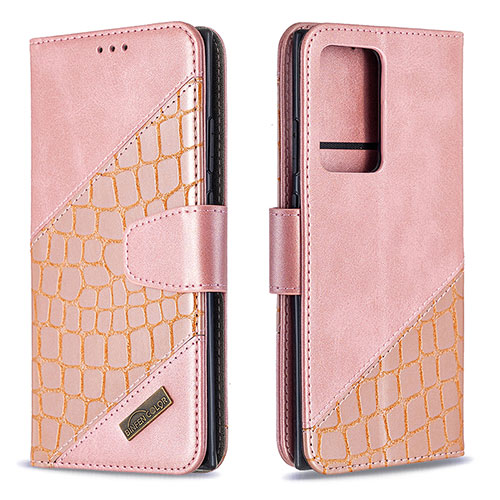 Leather Case Stands Flip Cover Holder B03F for Samsung Galaxy Note 20 Ultra 5G Rose Gold