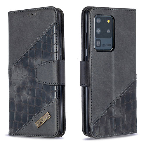 Leather Case Stands Flip Cover Holder B03F for Samsung Galaxy S20 Ultra 5G Black