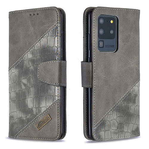 Leather Case Stands Flip Cover Holder B03F for Samsung Galaxy S20 Ultra 5G Dark Gray