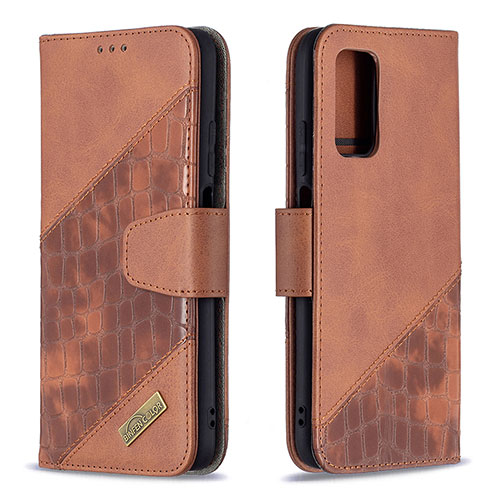 Leather Case Stands Flip Cover Holder B03F for Xiaomi Poco M3 Brown