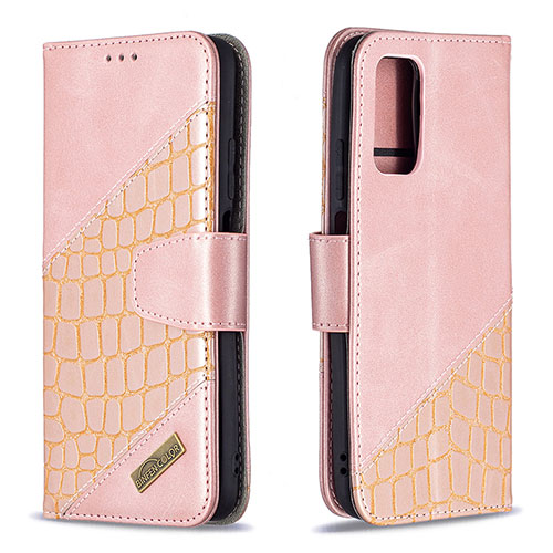 Leather Case Stands Flip Cover Holder B03F for Xiaomi Poco M3 Rose Gold