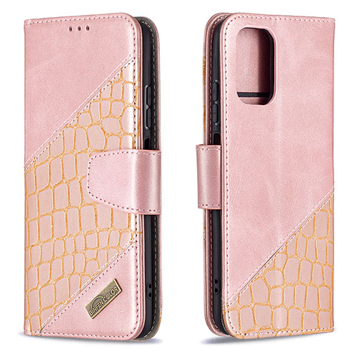 Leather Case Stands Flip Cover Holder B03F for Xiaomi Poco M5S Rose Gold