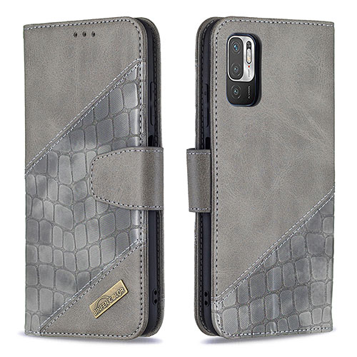 Leather Case Stands Flip Cover Holder B03F for Xiaomi Redmi Note 10T 5G Dark Gray