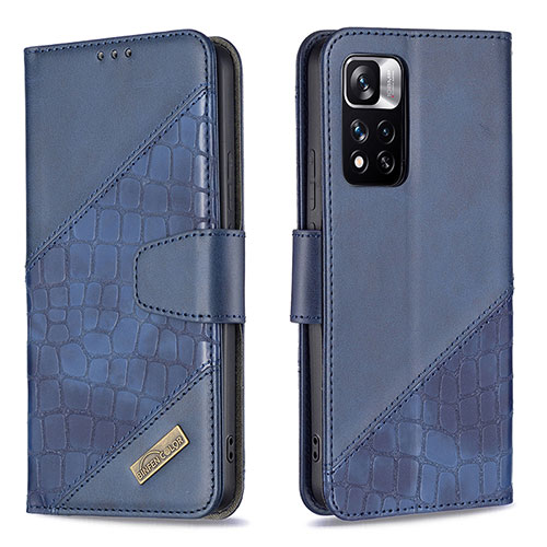 Leather Case Stands Flip Cover Holder B03F for Xiaomi Redmi Note 11 Pro+ Plus 5G Blue