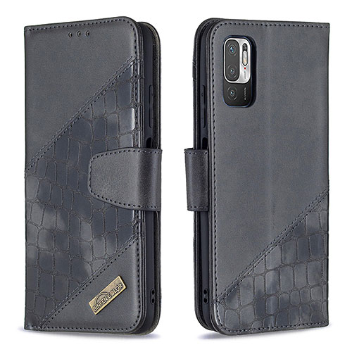 Leather Case Stands Flip Cover Holder B03F for Xiaomi Redmi Note 11 SE 5G Black