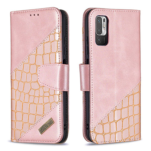 Leather Case Stands Flip Cover Holder B03F for Xiaomi Redmi Note 11 SE 5G Rose Gold
