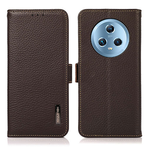 Leather Case Stands Flip Cover Holder B03H for Huawei Honor Magic5 5G Brown