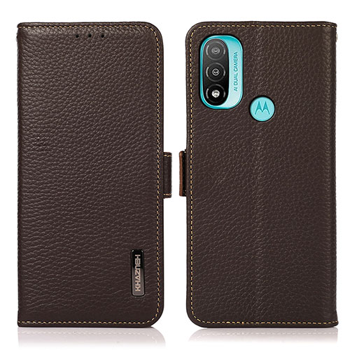Leather Case Stands Flip Cover Holder B03H for Motorola Moto E40 Brown