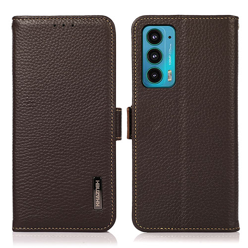 Leather Case Stands Flip Cover Holder B03H for Motorola Moto Edge 20 5G Brown