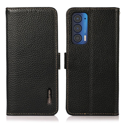 Leather Case Stands Flip Cover Holder B03H for Motorola Moto Edge (2021) 5G Black