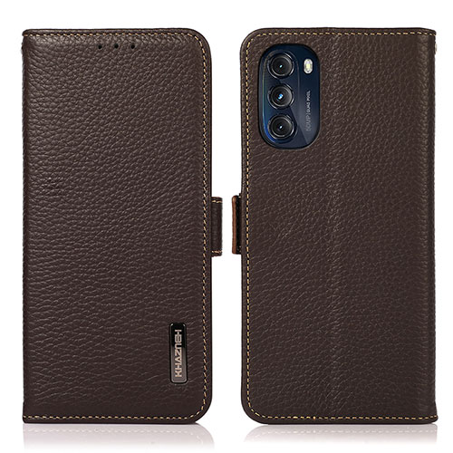 Leather Case Stands Flip Cover Holder B03H for Motorola Moto G 5G (2022) Brown