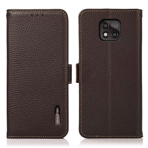 Leather Case Stands Flip Cover Holder B03H for Motorola Moto G Power (2021) Brown