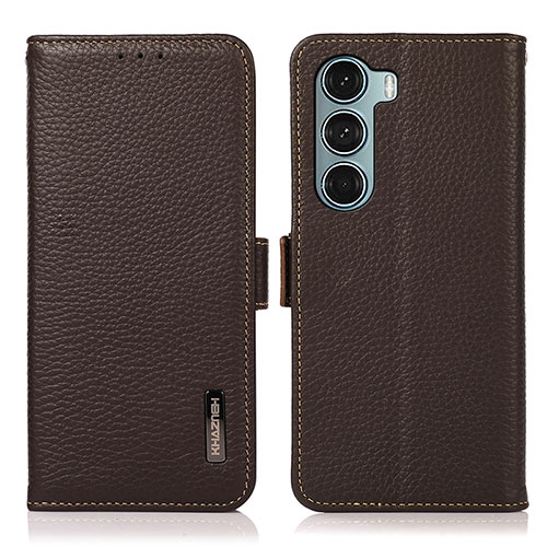 Leather Case Stands Flip Cover Holder B03H for Motorola Moto G200 5G Brown