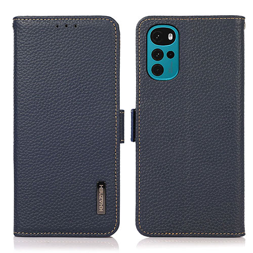 Leather Case Stands Flip Cover Holder B03H for Motorola Moto G22 Blue