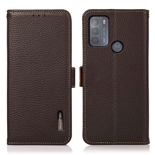 Leather Case Stands Flip Cover Holder B03H for Motorola Moto G50 Brown