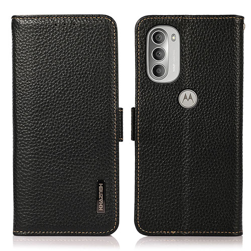Leather Case Stands Flip Cover Holder B03H for Motorola Moto G51 5G Black