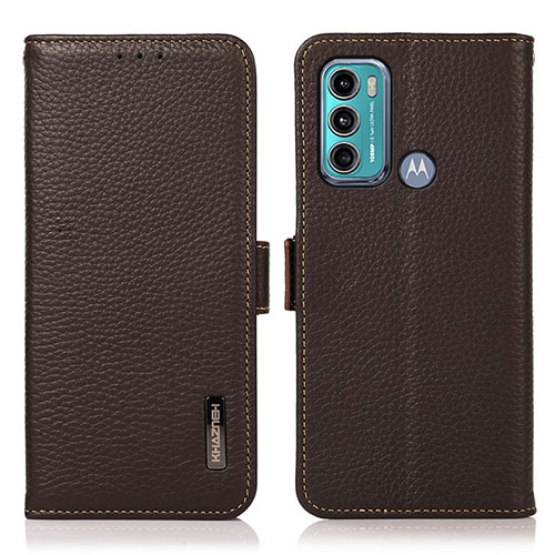 Leather Case Stands Flip Cover Holder B03H for Motorola Moto G60 Brown
