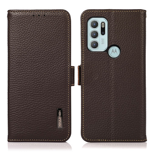 Leather Case Stands Flip Cover Holder B03H for Motorola Moto G60s Brown