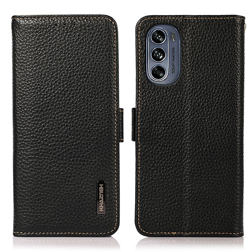 Leather Case Stands Flip Cover Holder B03H for Motorola Moto G62 5G Black