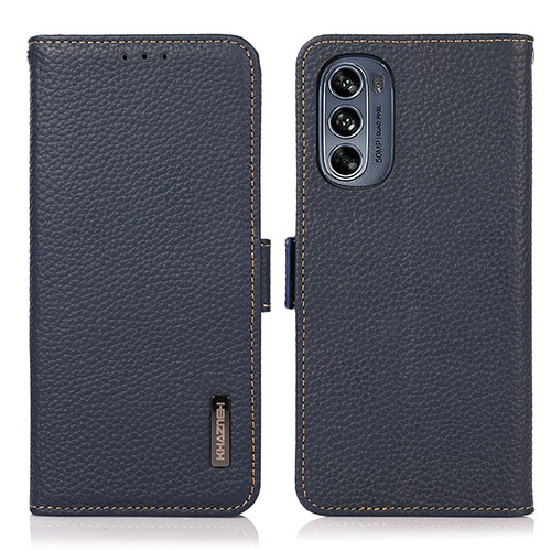 Leather Case Stands Flip Cover Holder B03H for Motorola Moto G62 5G Blue