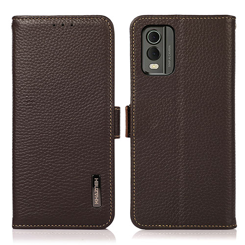 Leather Case Stands Flip Cover Holder B03H for Nokia C32 Brown