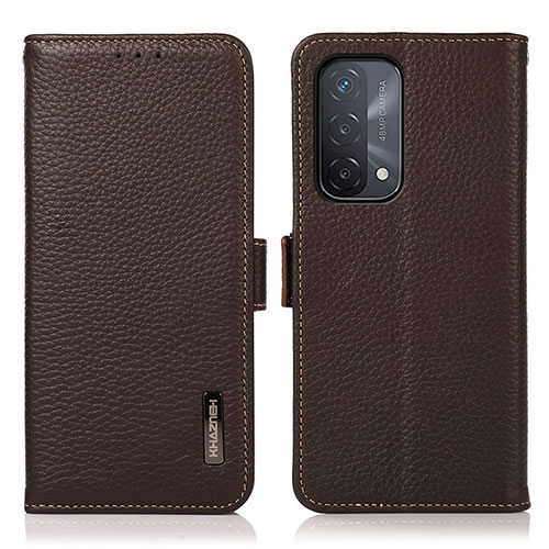 Leather Case Stands Flip Cover Holder B03H for OnePlus Nord N200 5G Brown