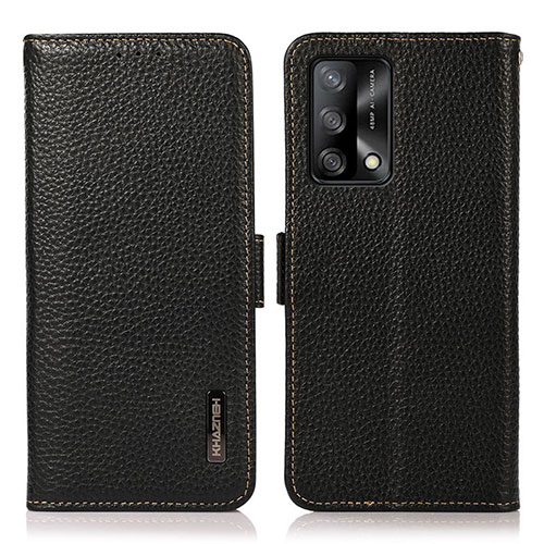 Leather Case Stands Flip Cover Holder B03H for Oppo A74 4G Black