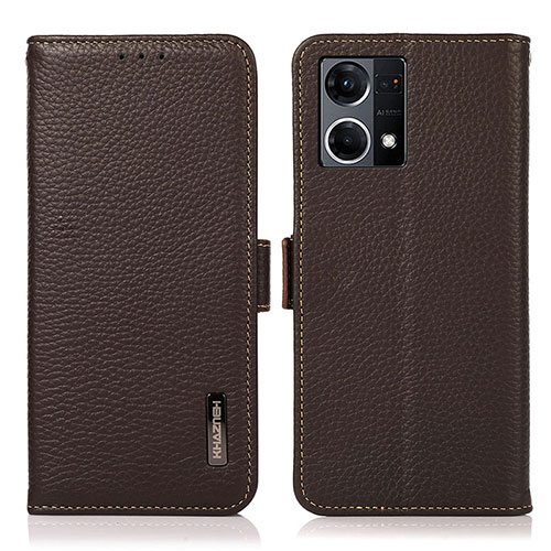 Leather Case Stands Flip Cover Holder B03H for Oppo F21 Pro 4G Brown